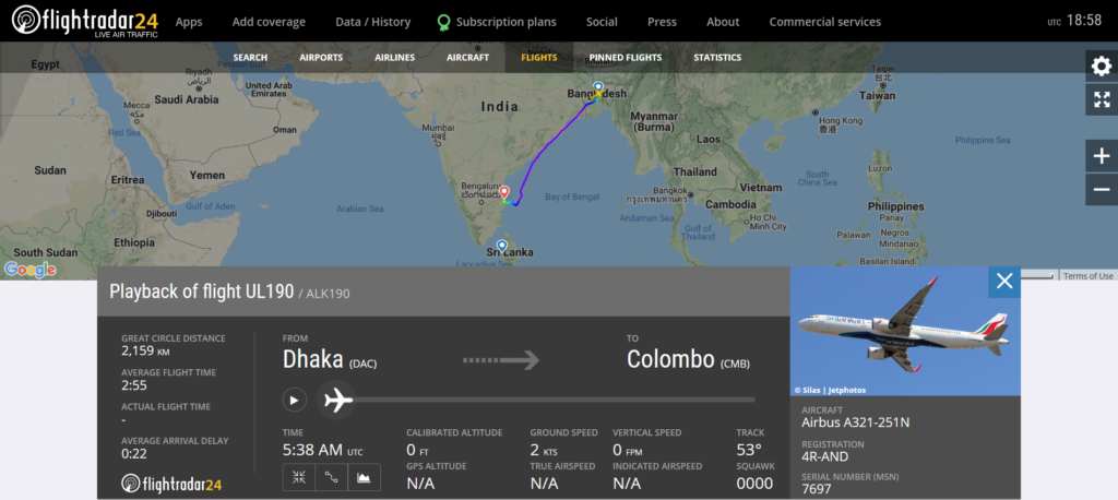 SriLankan Airlines flight UL190 from Dhaka to Colombo diverted to Chennai due to multiple system issues