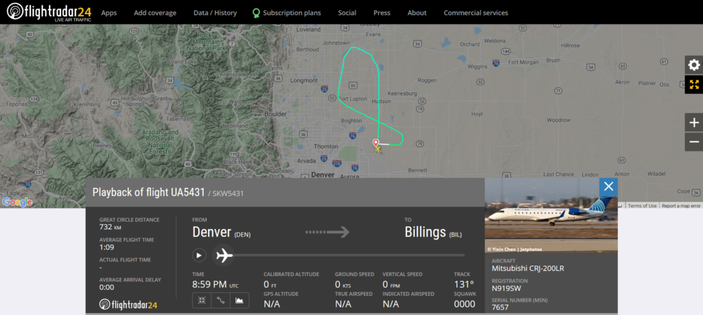 United Airlines flight UA5431 from Denver to Billings returned to Denver due to an engine issue