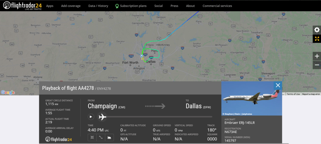 American Airlines flight AA4278 from Champaign to Dallas suffered brakes issue