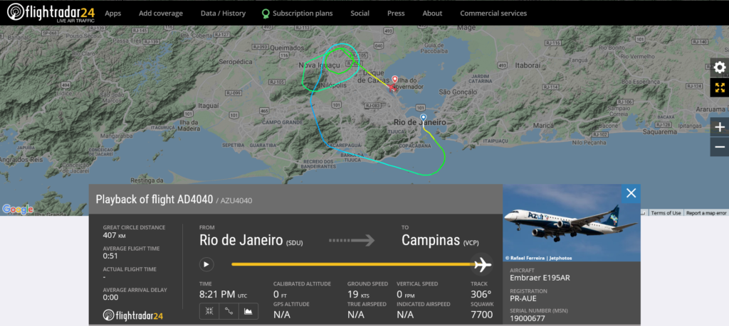Azul Linhas Aereas flight AD4040 from Rio de Janeiro to Campinas declared an emergency and returned to Rio de Janeiro due to smoke on board