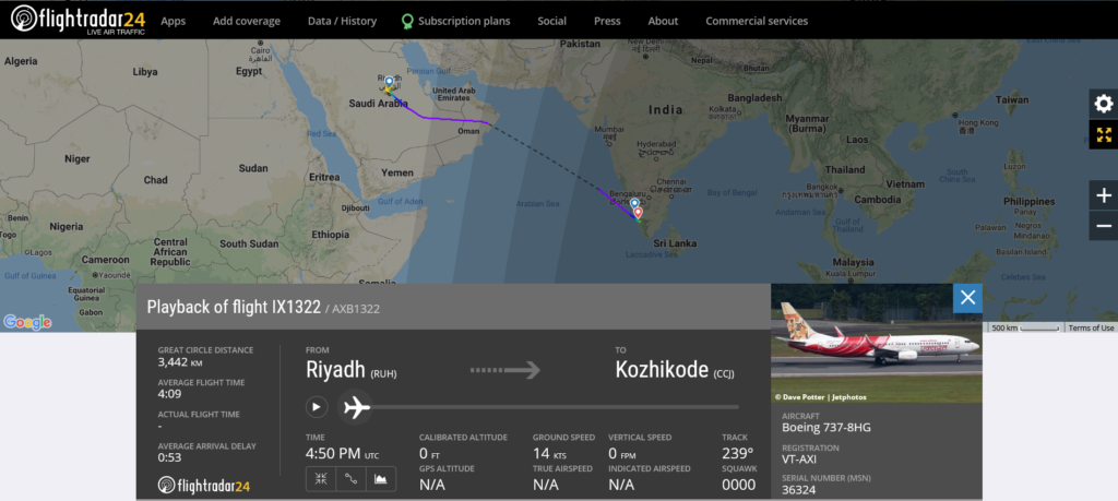 Air India Express flight IX1322 from Riyadh to Kozhikode diverted to Cochin due to tyre issue