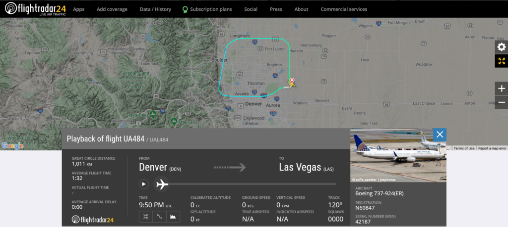 United Airlines flight UA484 from Denver to Las Vegas returned to Denver due to hydraulic issue