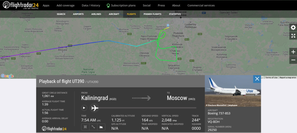 An Utair flight UT390 from Kaliningrad to Moscow suffered flaps issue