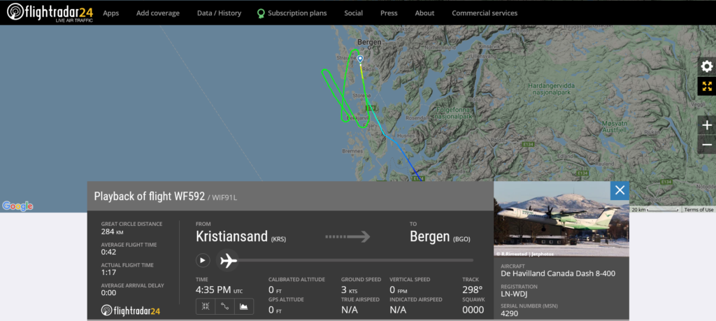 Wideroe flight WF592 from Kristiansand to Bergen received unsafe gear indication