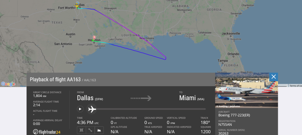 American Airlines flight AA163 from Dallas to Miami diverted to Houston due to hydraulic issue