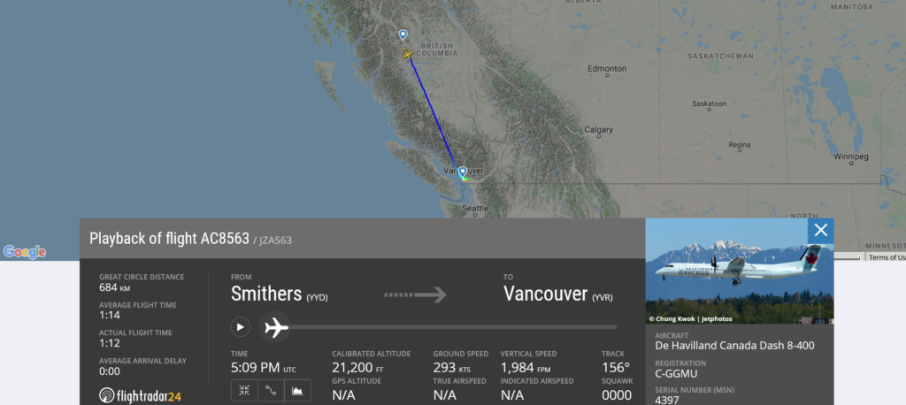 During an Air Canada flight AC8563 from Smithers to Vancouver smell on board was observed