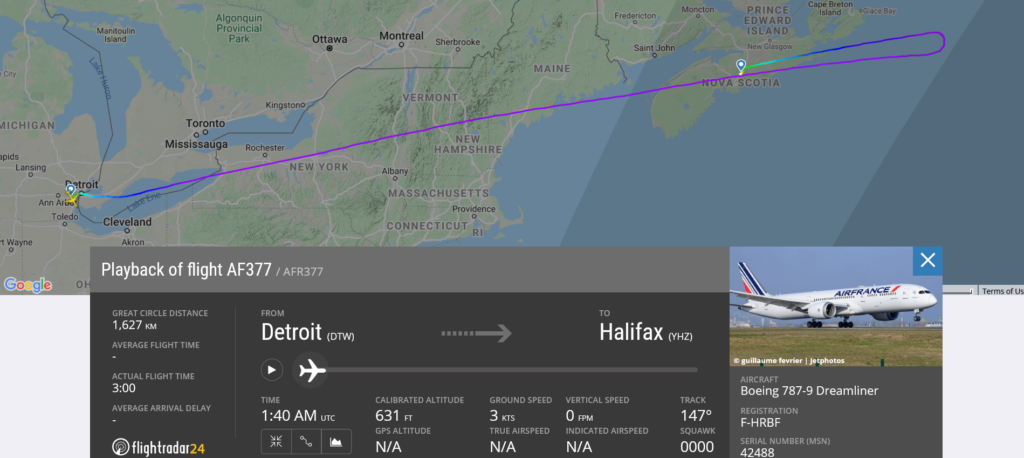 Air France flight AF377 from Detroit to Paris diverted to Halifax due to medical emergency