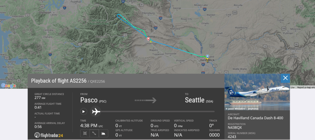 Alaska Airlines flight AS2256 from Pasco to Seattle diverted to Yakima after after reports of possible sparks in galley