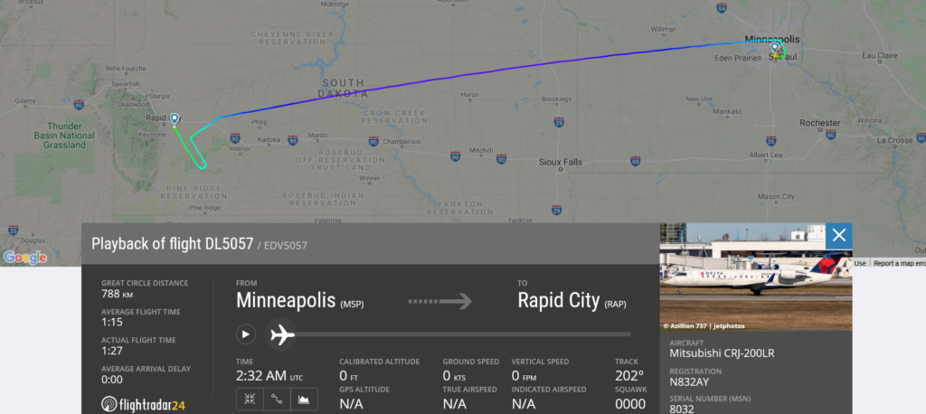 During a Delta Air Lines flight DL5057 from Minneapolis to Rapid City the crew needed to shut down engine