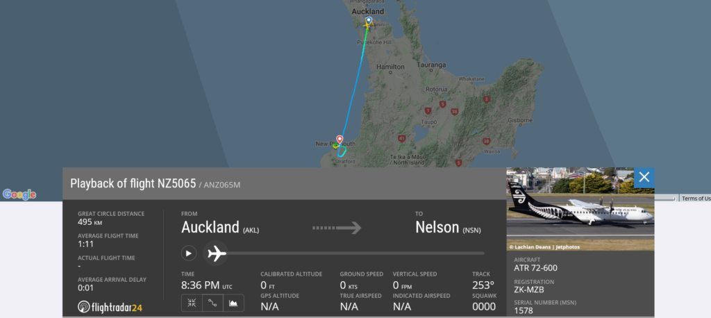 Air New Zealand flight NZ5065 from Auckland to Nelson diverted to New Plymouth due to medical emergency