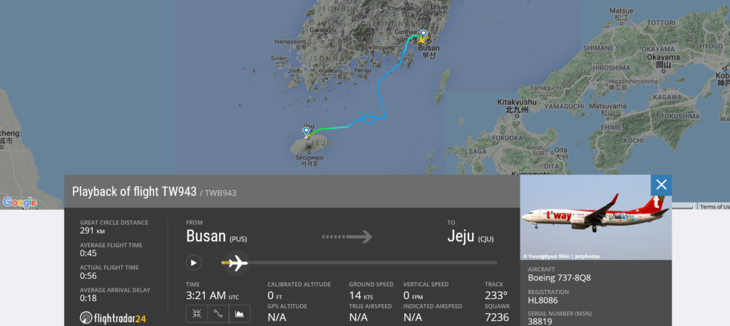 T'way Air flight TW943 from Busan to Jeju suffered airspeed indicator issue