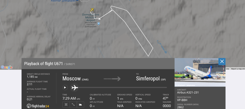 Ural Airlines flight U671 from Moscow to Simferopol rejected takeoff due to engine issue
