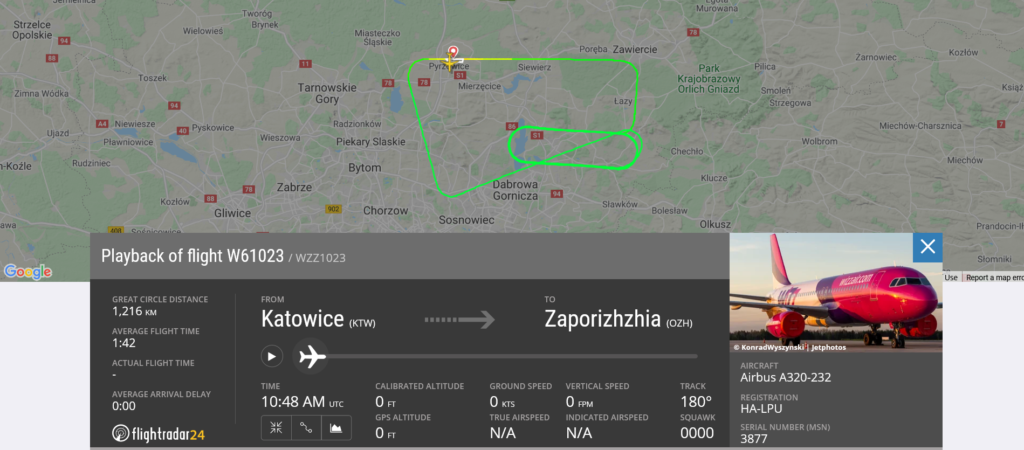 Wizz Air flight W61023 from Katowice to Atlanta returned to Katowice due to gear door opened