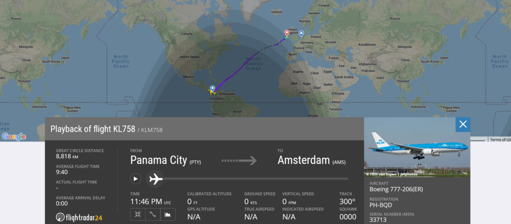 KLM flight KL758 from Panama City to Amsterdam diverted to Shannon due to medical emergency