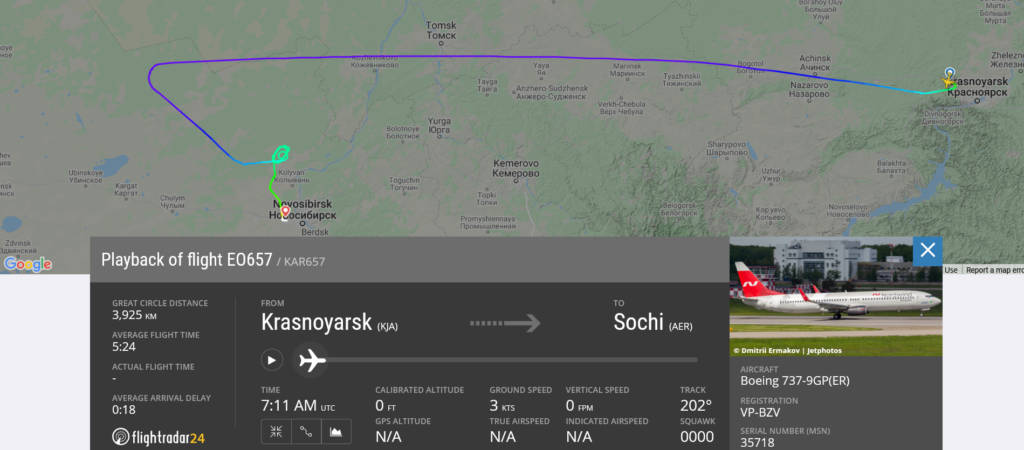 Pegas Fly flight EO657 from Krasnoyarsk to Sochi diverted to Novosibirsk due to cargo smoke indication