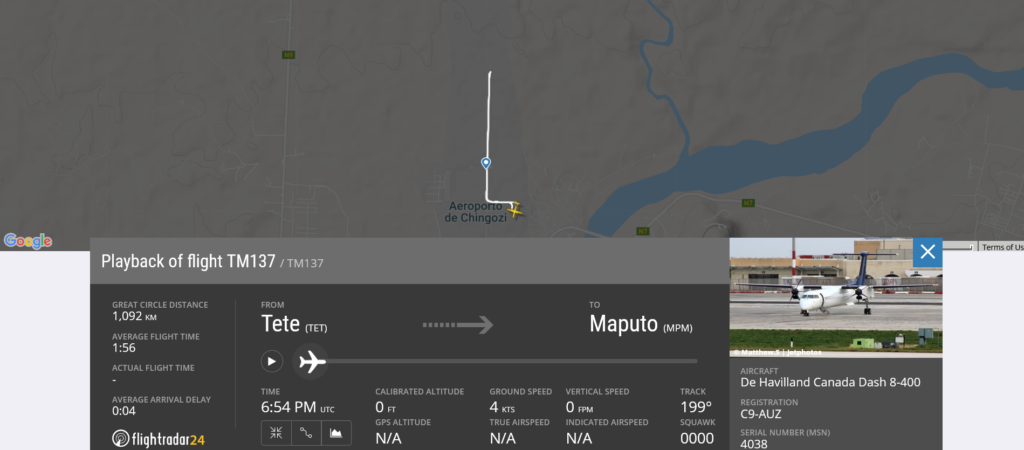 LAM Mozambique Airlines flight TM137 from Tete to Maputo rejected takeoff