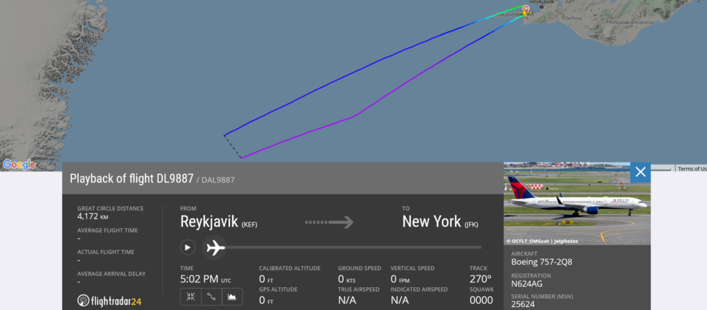 Delta Air Lines flight DL9887 from Reykjavik to New York returned to Reykjavik due to odor on board