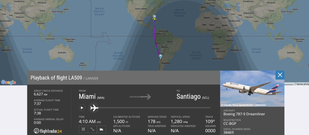 LATAM Airlines flight LA509 from Miami to Santiago suffered tyre/landing gear issue