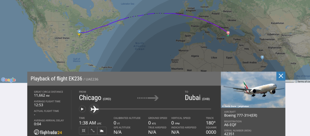 Emirates flight EK236 from Chicago to Dubai diverted to Istanbul due to medical emergency
