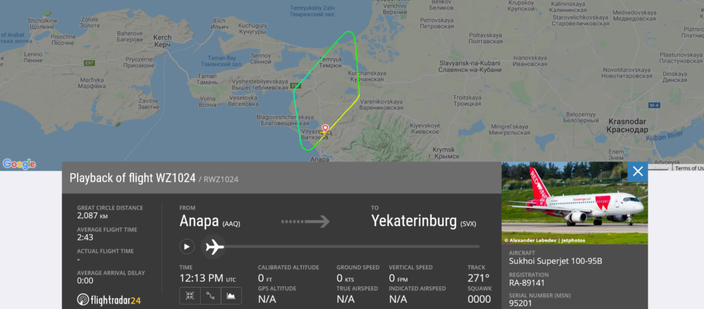 Red Wings Airlines flight WZ1024 from Anapa to Yekaterinburg returned to Anapa due to landing gear issue