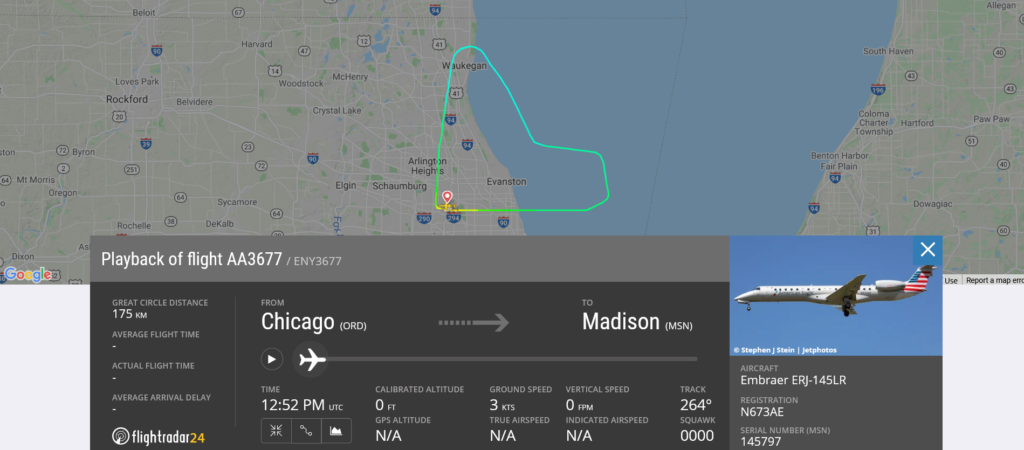 American Airlines flight AA3677 from Chicago to Madison returned to Chicago due to smell on board