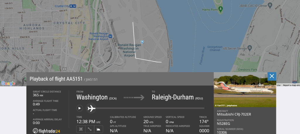 American Airlines flight AA5151 from Washington to Raleigh-Durham rejected takeoff