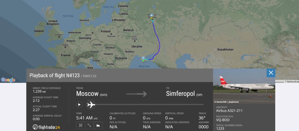 Nordwind Airlines flight N4123 from Moscow to Simferopol suffered pressurisation issue