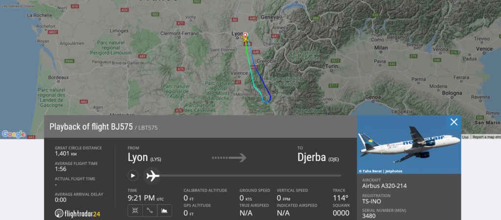 Nouvelair flight BJ575 from Lyon to Djerba returned to Lyon due to pressurisation issue