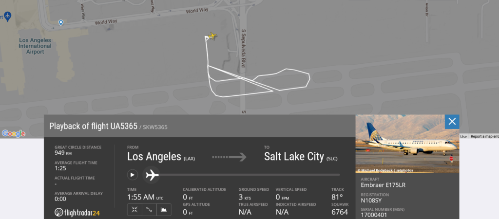On United Airlines flight UA5365 from Los Angeles to Salt Lake City passenger forced open the emergency exit door and jumped out of the plane while it was taxiing