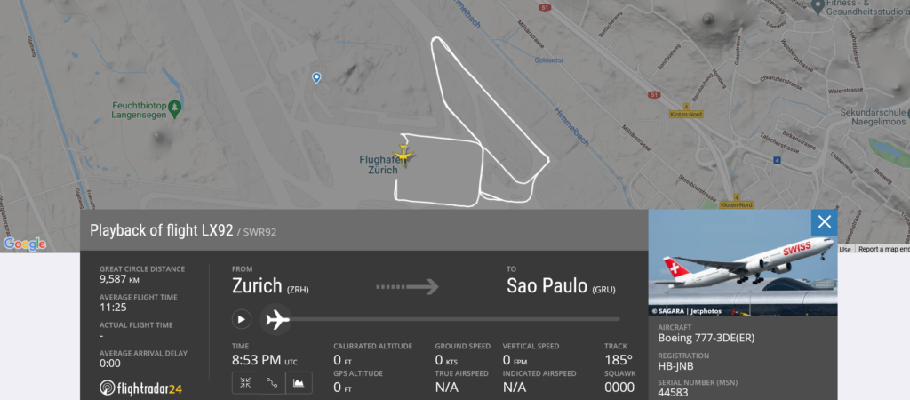 Swiss flight LX92 from Zurich to Sao Paulo rejected takeoff due to crew rest area smoke indication