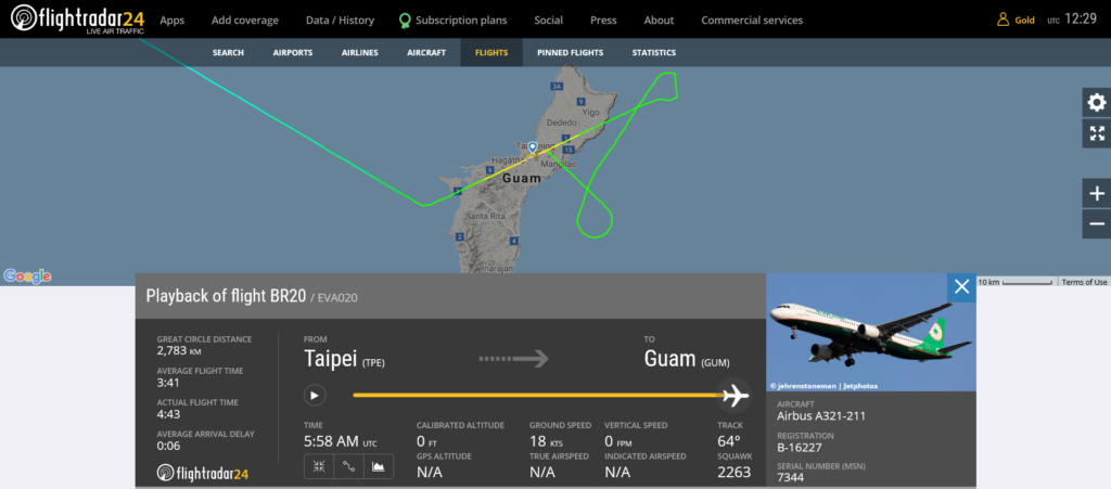 EVA Air flight BR20 from Taipei to Guam suffered tail strike on aborted landing