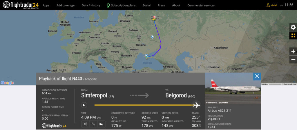 Nordwind Airlines flight N440 diverted to Moscow due to possible hydraulic issue