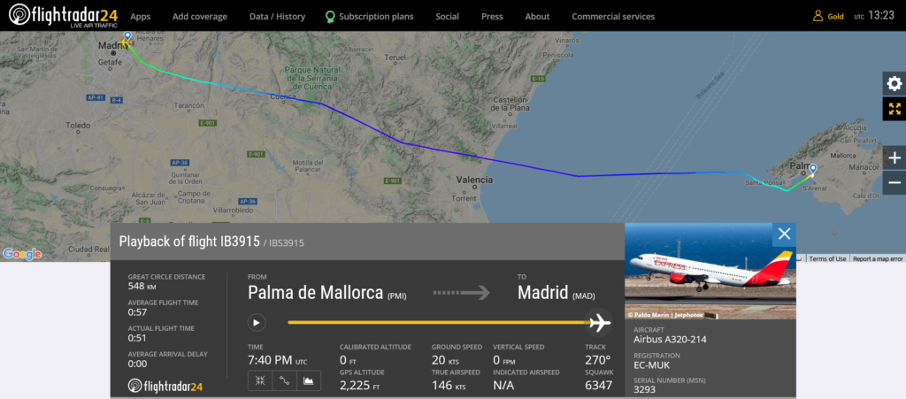 Iberia flight IB3915 from Palma de Mallorca to Madrid suffered medical emergency