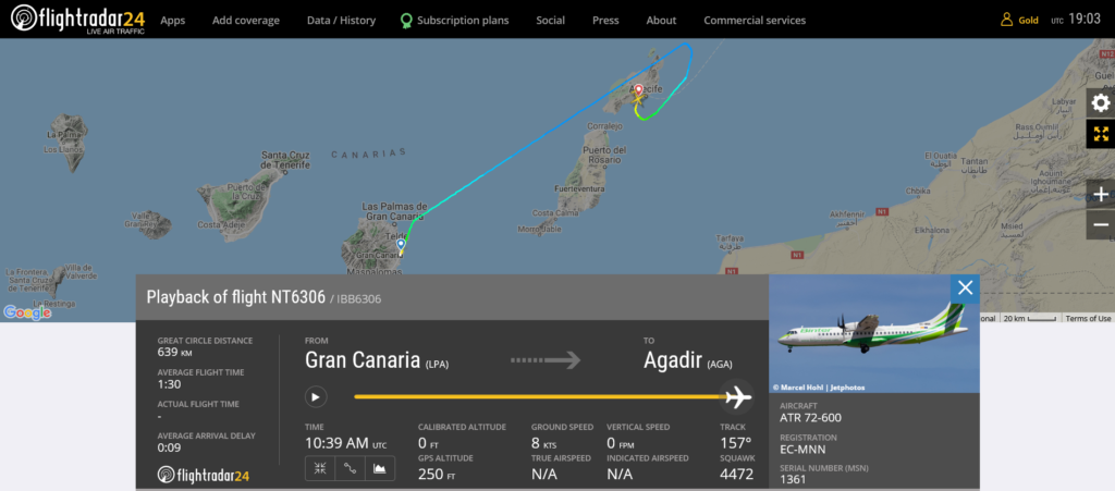 Binter Canarias flight NT6306 diverted to Lanzarote due to possible engine issue