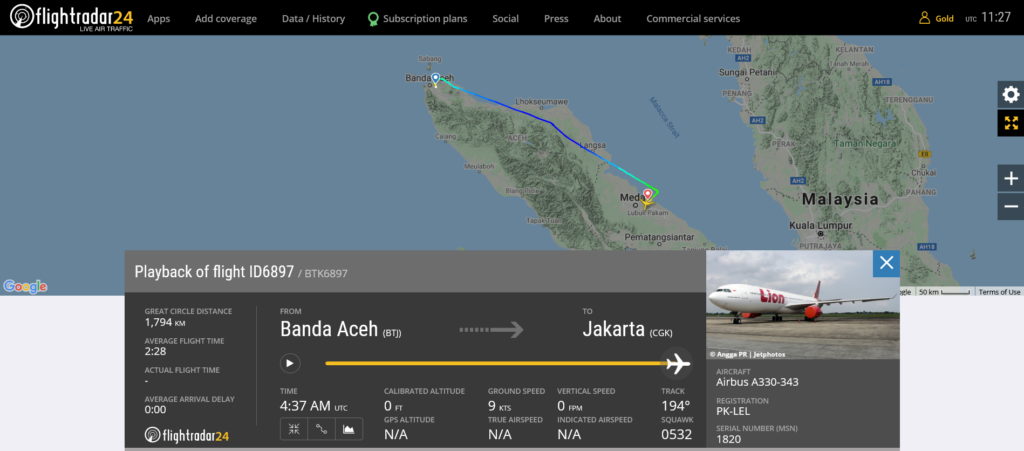 Batik Air flight ID6897 diverted to Medan due to possible engine issue