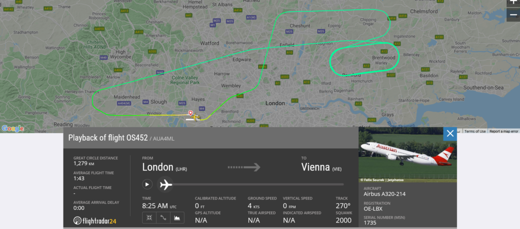 Austrian Airlines flight OS452 returned to London due to landing gear issue