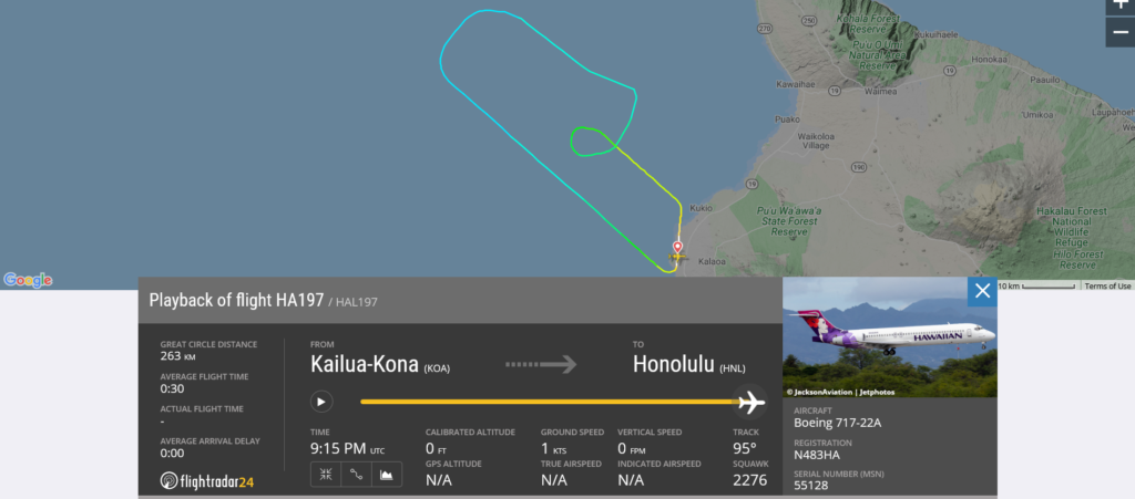 Hawaiian Airlines flight HA197 from returned to Kailua-Kona due to mechanical issue