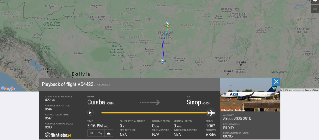 Azul Linhas Aereas flight AD4422 from Cuiaba to Sinop suffered bird strike