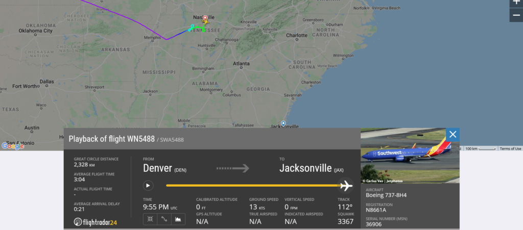 Southwest Airlines flight WN5488 diverted to Nashville after engine shut down