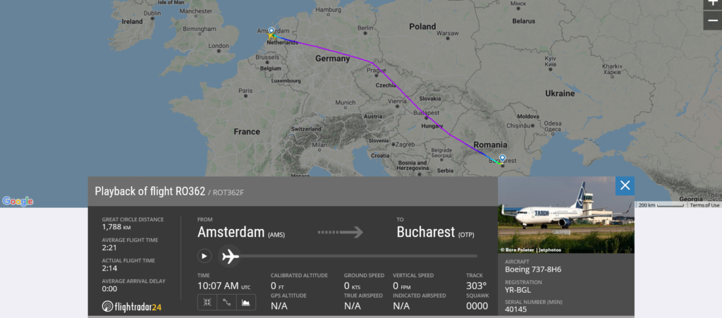 TAROM flight RO362 from Amsterdam to Bucharest suffered medical emergency