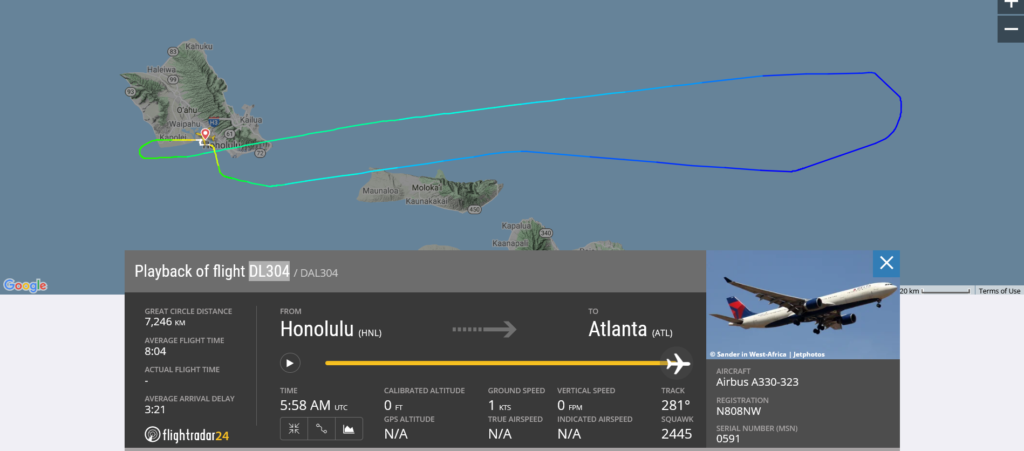 Delta Air Lines flight DL304 returned to Honolulu due to engine issue