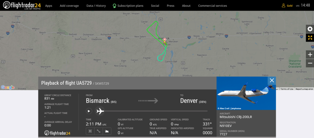 United Airlines flight UA5729 from returned to Bismarck due to engine issue