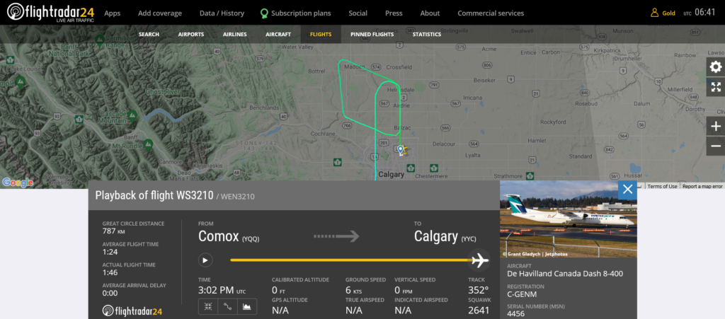 Westjet flight WS3210 from Comox to Calgary suffered landing gear issue