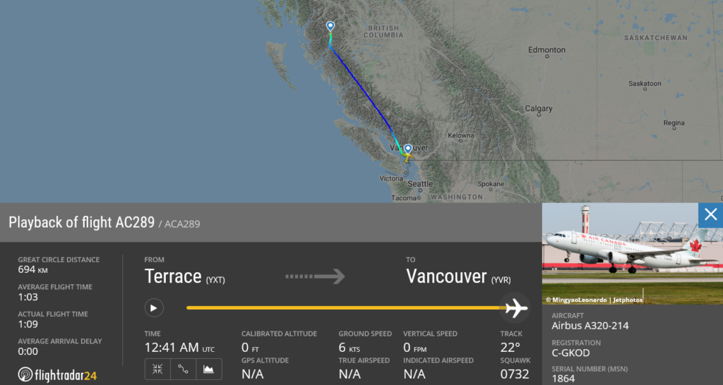 Air Canada flight AC289 from Terrace to Vancouver suffered flaps issue