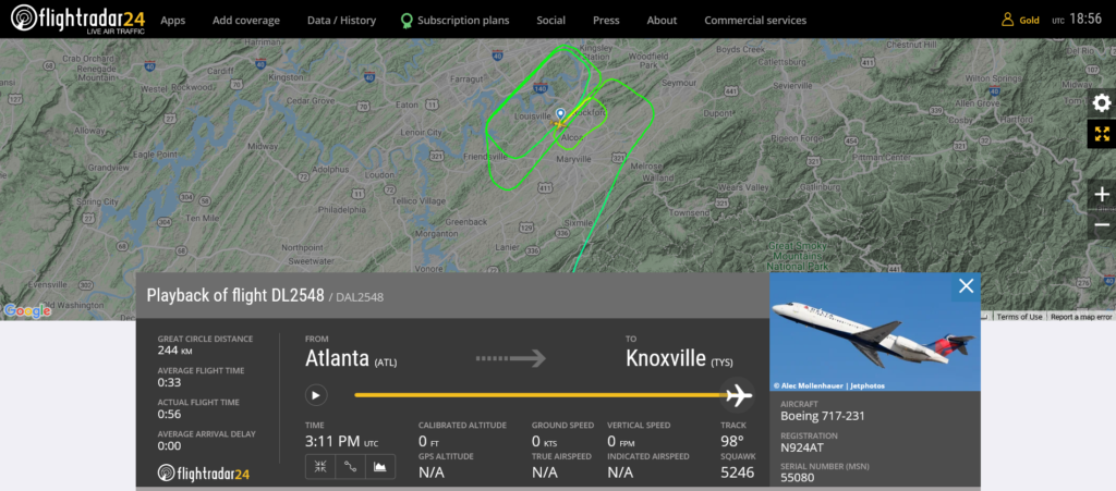 Delta Air Lines flight DL2548 from Atlanta to Knoxville suffered landing gear issue