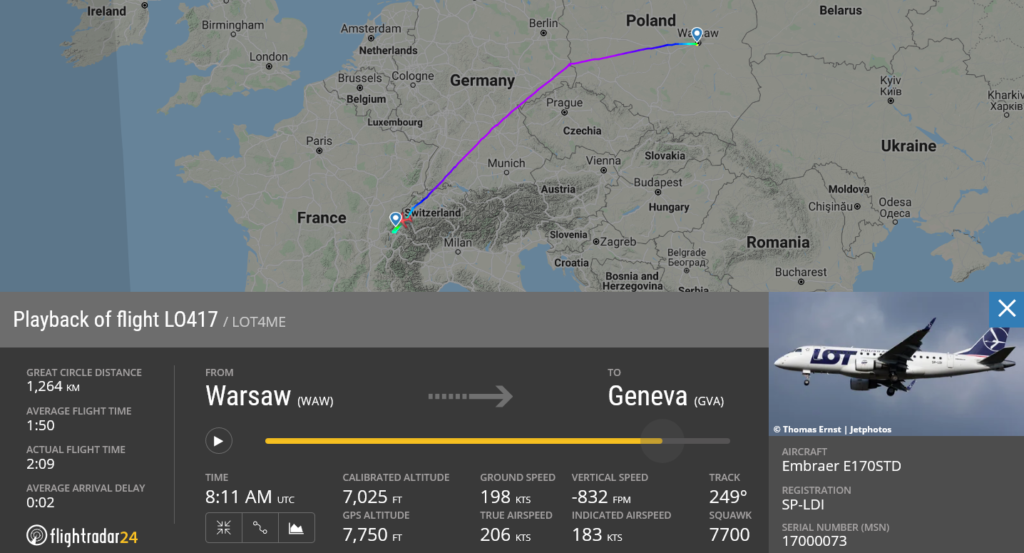 LOT flight LO417 from Warsaw to Geneva declared emergency due to flaps issue