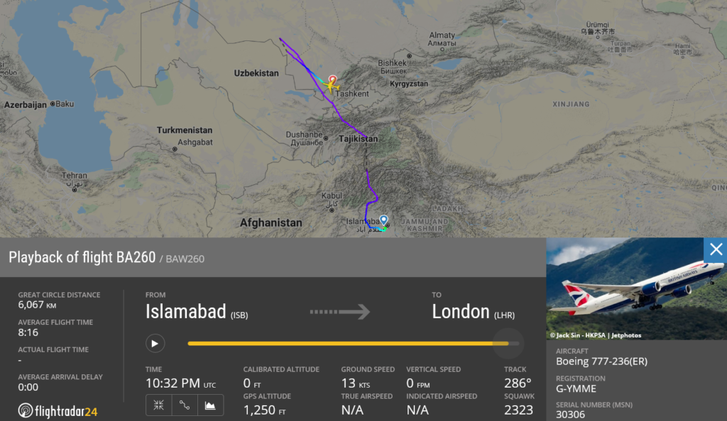 British Airways flight BA260 diverted to Tashkent due to medical emergency
