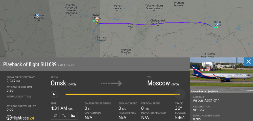 Aeroflot flight SU1639 diverted to Kazan due to medical emergency