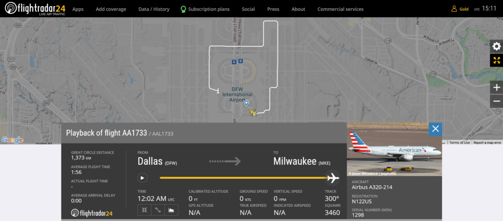 American Airlines flight AA1733 from Dallas to Milwaukee rejected takeoff