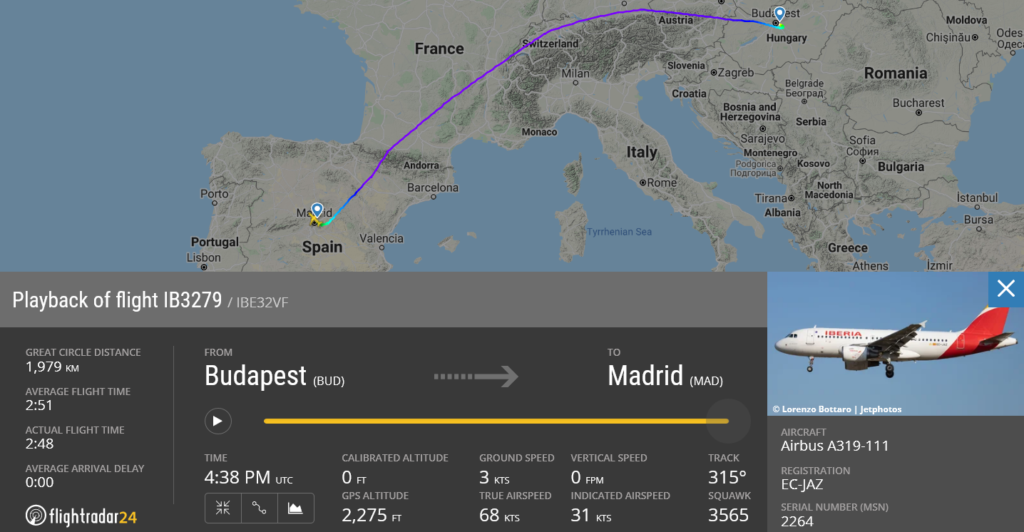 Iberia flight IB3279 from Budapest to Madrid suffered medical emergency